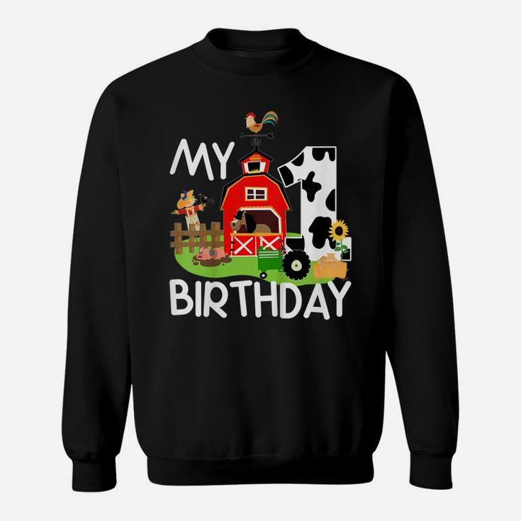 Kids 1St Birthday Shirt Farm Tractor Pig Horse Cow Chicken Cat Sweatshirt