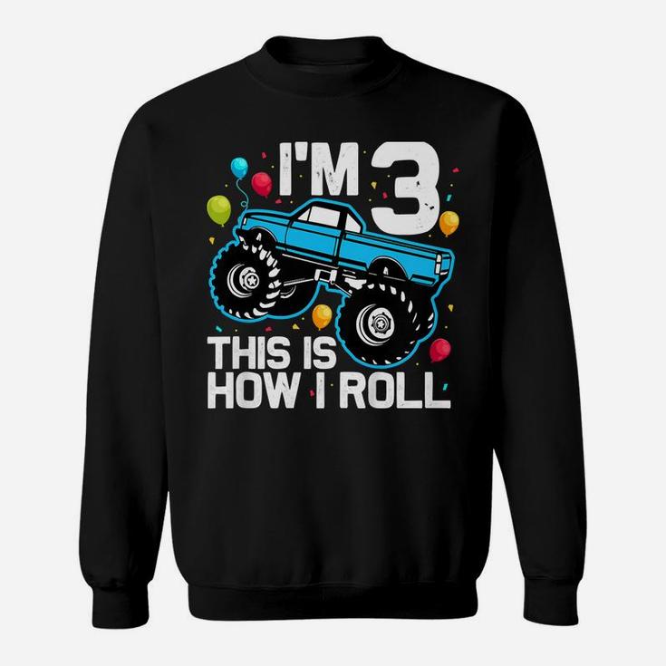 Kids 3 Year Old Shirt 3Rd Birthday Boy Monster Truck Car Sweatshirt