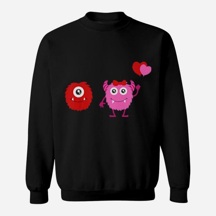 Kids Boys And Girls Valentines Day Monsters With Heart Balloons Sweatshirt