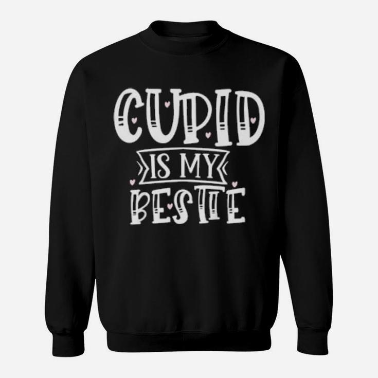 Kids Cute Valentines Day And Girls Cupid Is My Bestie Sweatshirt