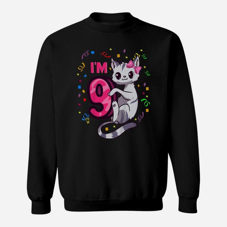 Kids Girls 9Th Birthday Outfit I'm 9 Years Old Cat Kitty Kitten Sweatshirt