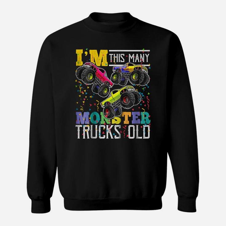 Kids I'm This Many Monster Trucks Old 3Rd Birthday Shirt Boy Gift Sweatshirt