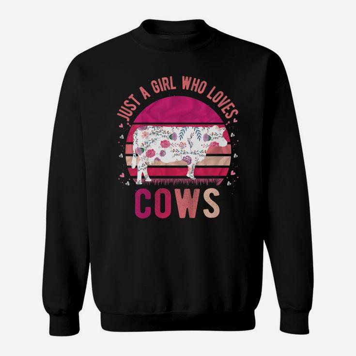 Kids Just A Girl Who Loves Cows Vintage Retro Gift Sweatshirt