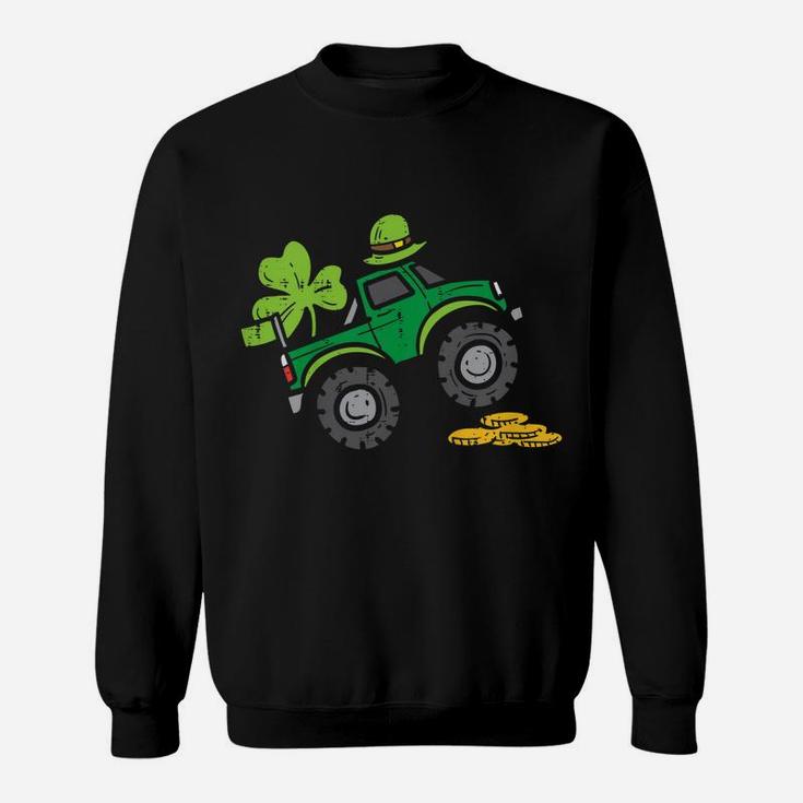Kids Leprechaun Monster Truck Shamrock St Patrick Day Boys Gift Sweatshirt