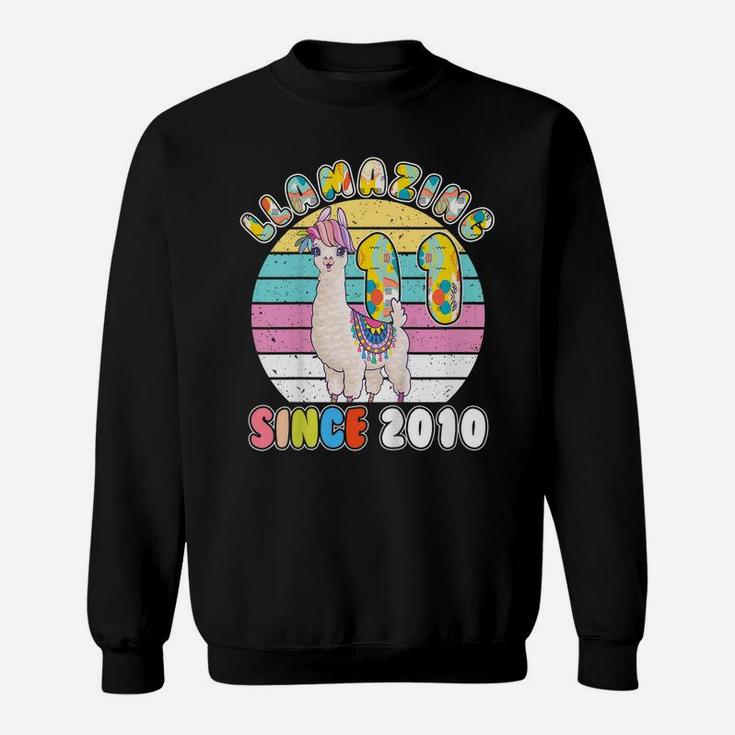 Kids Llama Girl 11 Year Old Llamazing Since 2010 11Th Birthday Sweatshirt