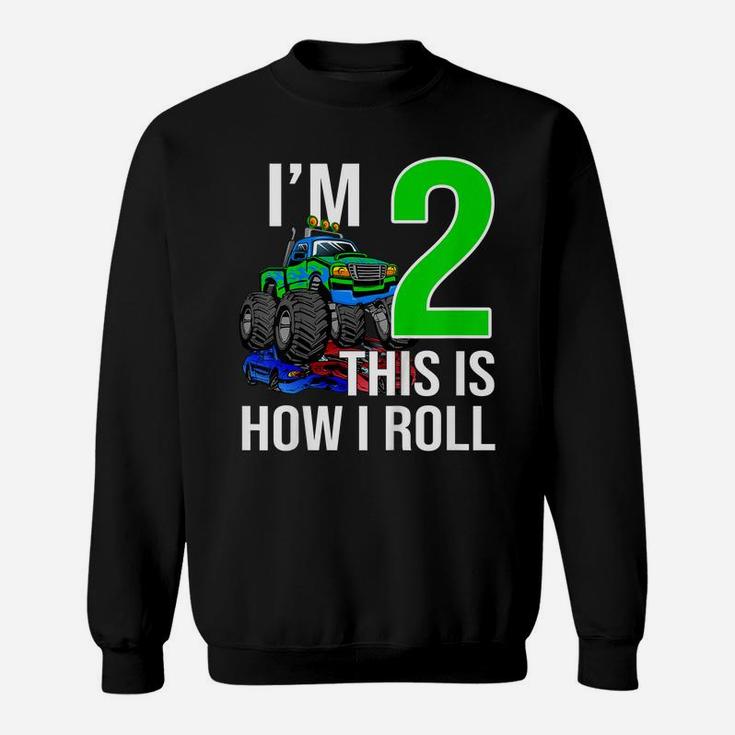 Kids Monster Truck 2Nd Birthday 2 Year Old Birthday Gift Sweatshirt