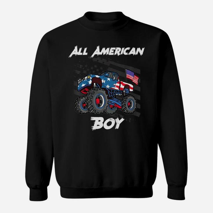 Kids Monster Truck Gift All American Usa Flag - Boys 4Th Of July Sweatshirt