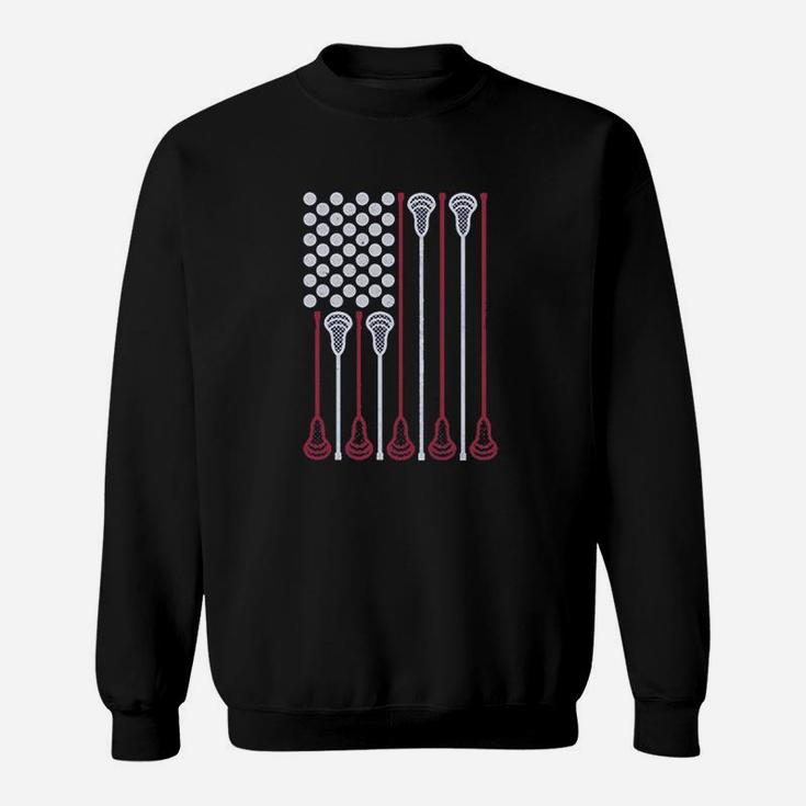 Lacrosse Stick American Flag Lax Player Sweatshirt