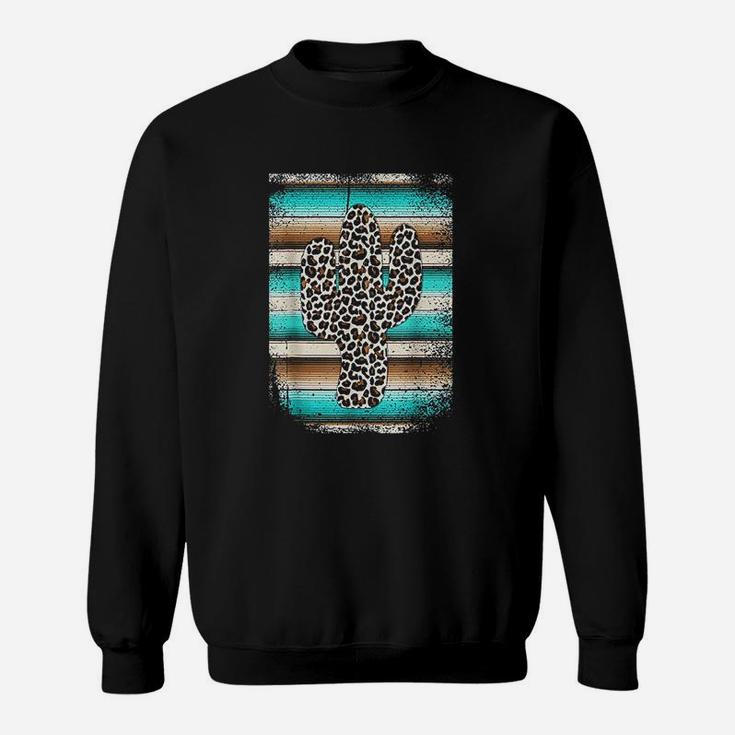 Leopard Cactus Serape Cactus Print Turquoise Brown Sweatshirt