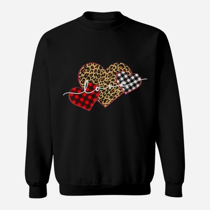 Leopard Print Buffalo Plaid Love Valentines Day Hearts Sweatshirt
