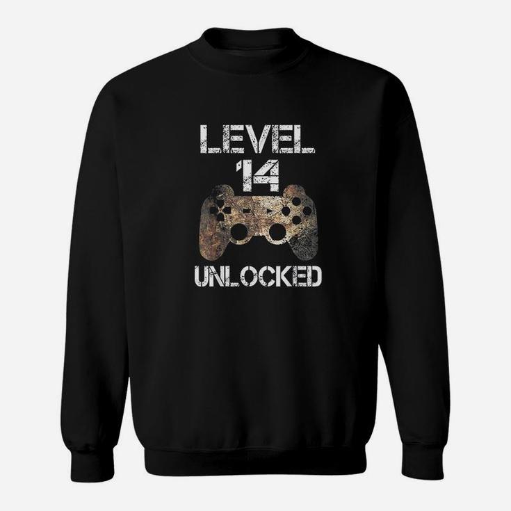 Level 14 Unlocked 14Th Birthday 14 Year Old Gamer Sweatshirt