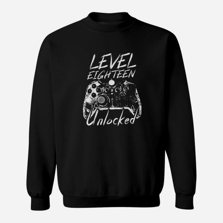 Level 18 Unlocked Boys 18Th Birthday 18 Year Old Gamer Gift Sweatshirt