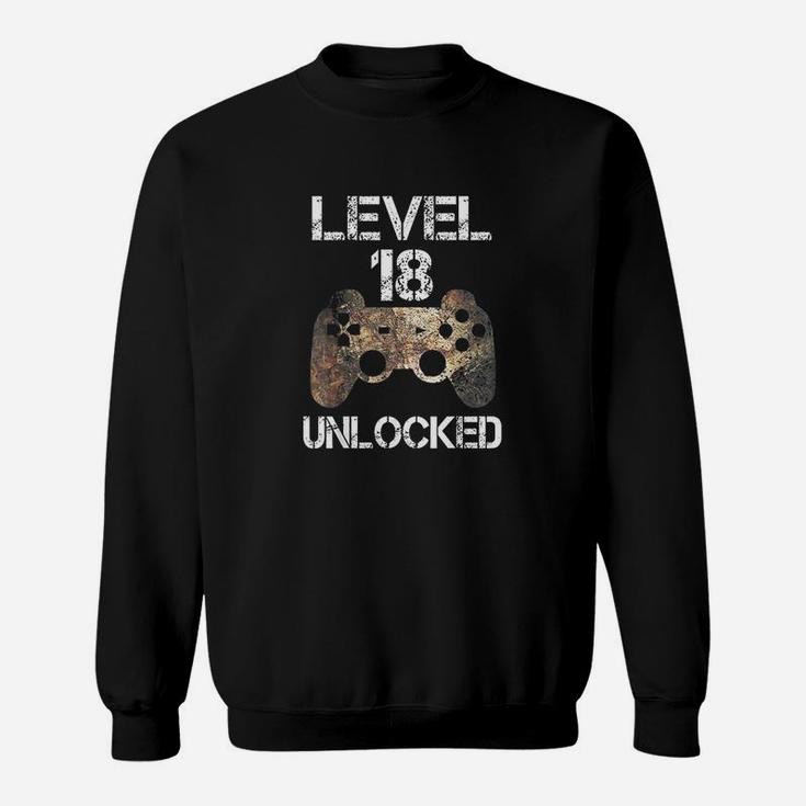 Level 18 Unlocked Boys 18Th Birthday 18 Year Old Gamer Sweatshirt