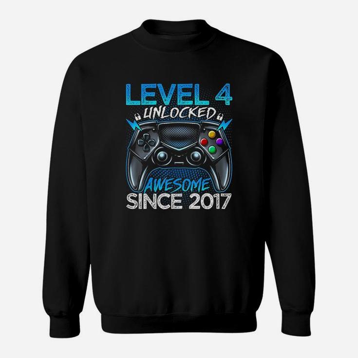 Level 4 Unlocked Awesome Since 2017 4Th Birthday Gaming Sweatshirt