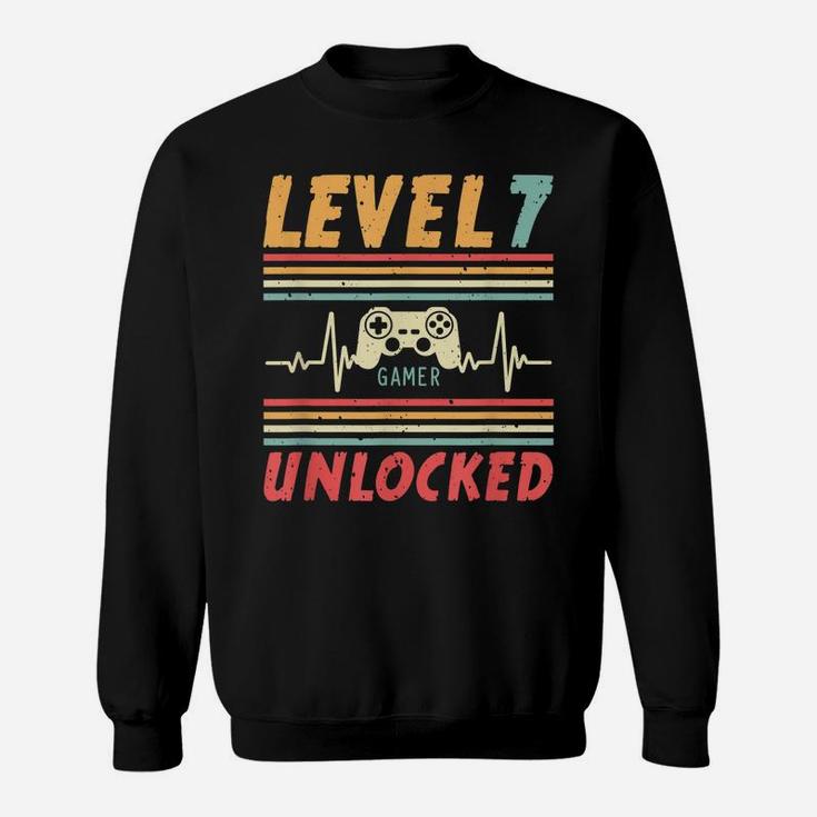 Level 7 Unlocked Gamer Heartbeat Video Game 7Th Birthday Sweatshirt
