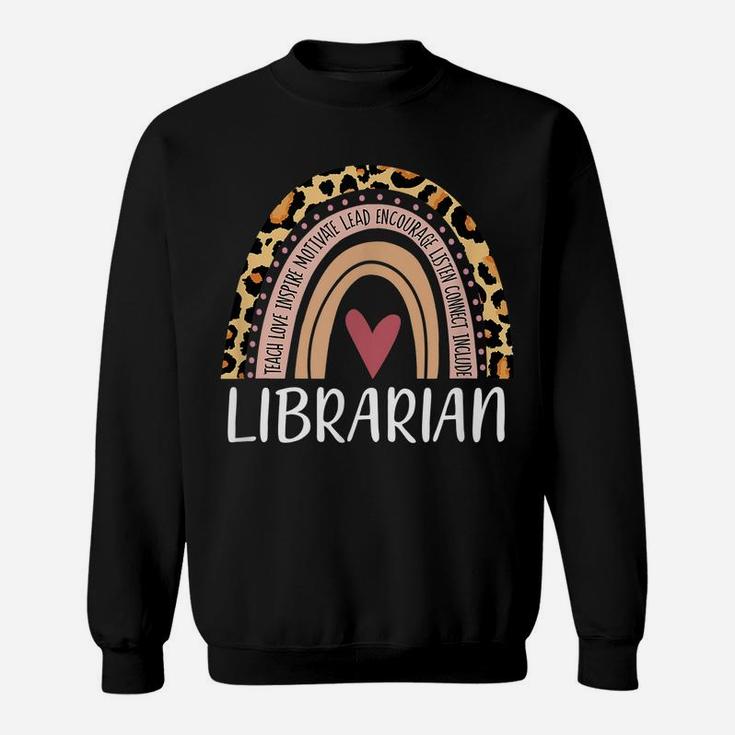 Librarian Rainbow Boho Leopard Funny School Librarian Gift Sweatshirt