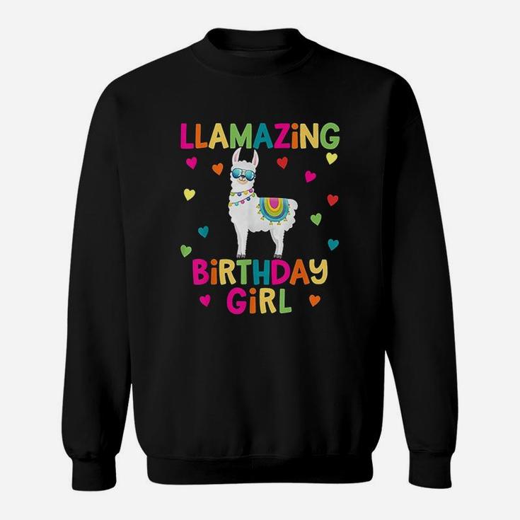 Llama Birthday Party Llamazing Girl Rainbow Sweatshirt