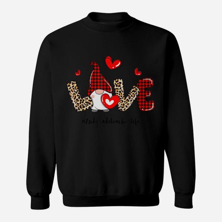 Love 2Nd Grade Teacher Life Buffalo Plaid Valentines Gnome Sweatshirt