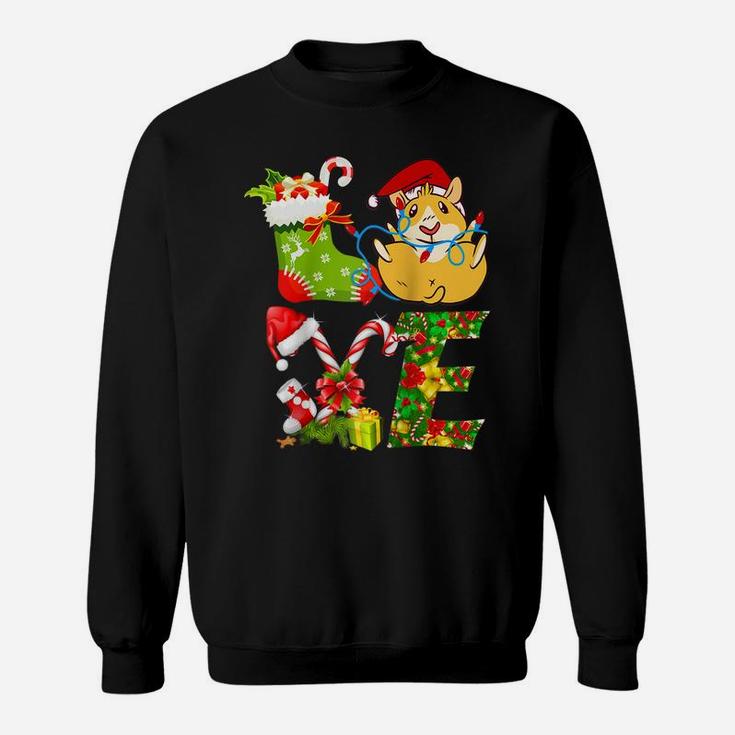 Love Guinea Pig Christmas Lights Funny Santa Hat Christmas Raglan Baseball Tee Sweatshirt