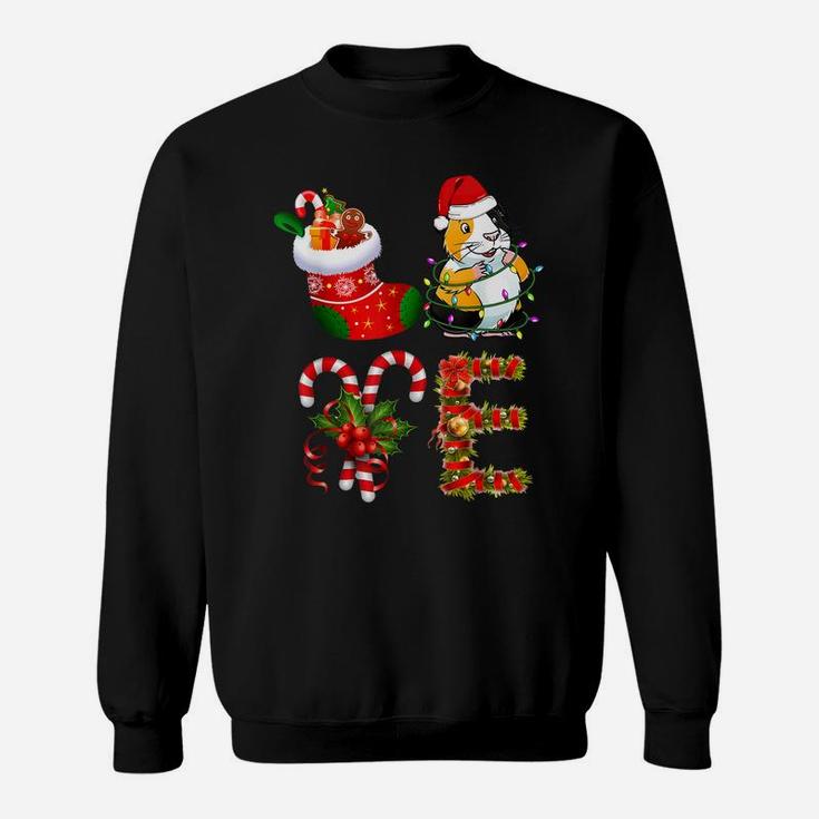 Love Guinea Pig Christmas Lights Funny Santa Hat Christmas Sweatshirt