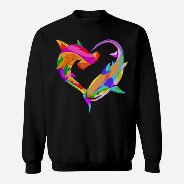 Love Heart Shark Valentine's Day I Love Sharks Colorful Sweatshirt
