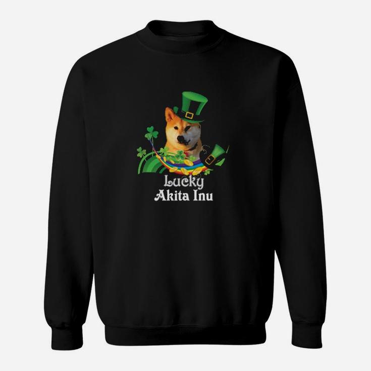 Lucky Akita Inu Dog Leprechaun Shamrock St Patrick Day Happy Sweatshirt