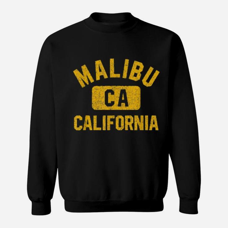 Malibu Ca California Gym Style Distressed Amber Print Sweatshirt