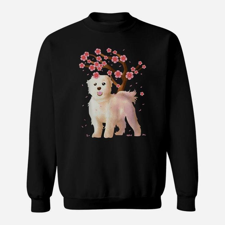 Maltese Dog Japanese Sakura Cherry Blossom Shirt Flower Gift Sweatshirt
