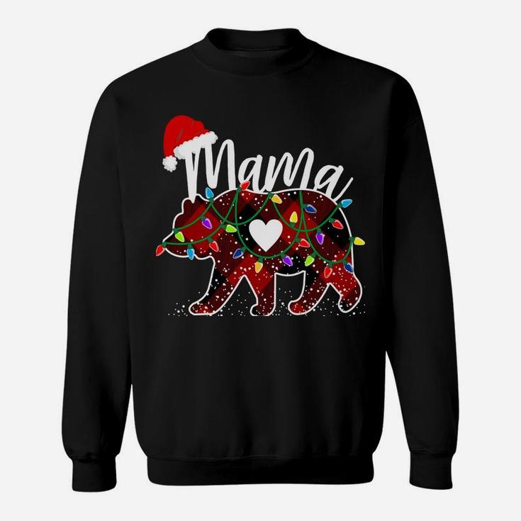 Mama Bear Christmas Red Buffalo Plaid With Santa Hat Lights Sweatshirt