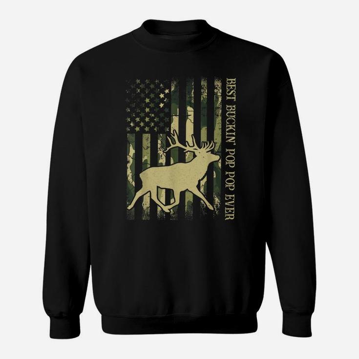 Mens Best Buckin' Pop Pop Ever Camo American Flag Deer Hunting Sweatshirt