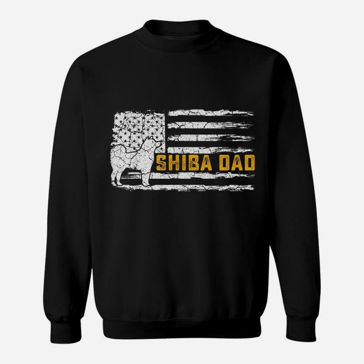 Mens Vintage Usa American Flag Shiba Inu Dog Dad Silhouette Funny Sweatshirt