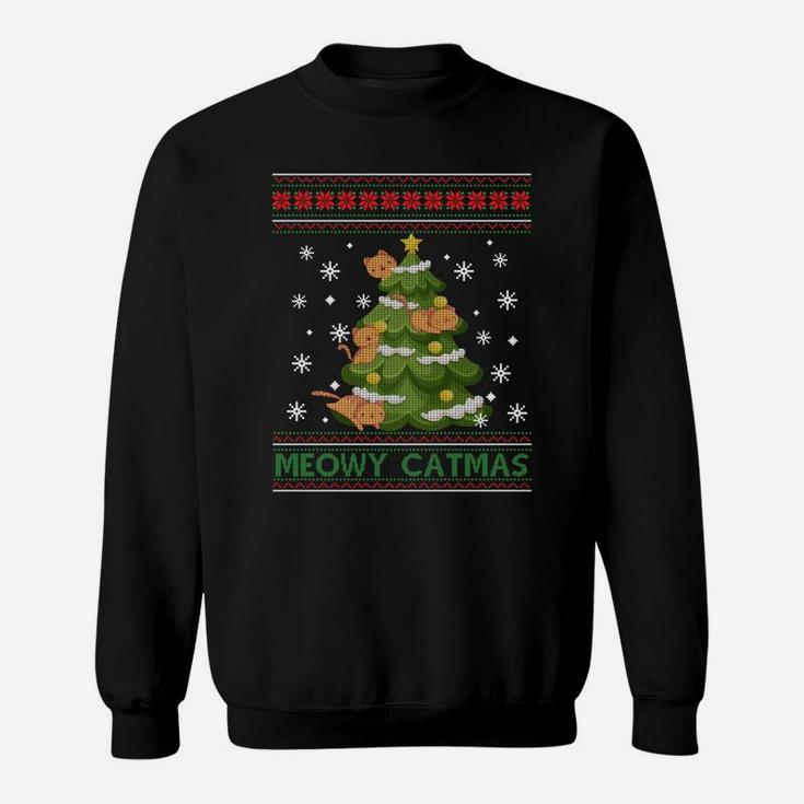 Meowy Catmas Christmas Tree Merry Xmas Cat Lovers Sweatshirt Sweatshirt