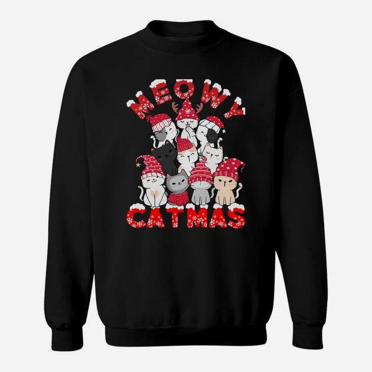 Meowy Catmas Funny Santa Cats Tree Reindeer Christmas Tree Sweatshirt Sweatshirt