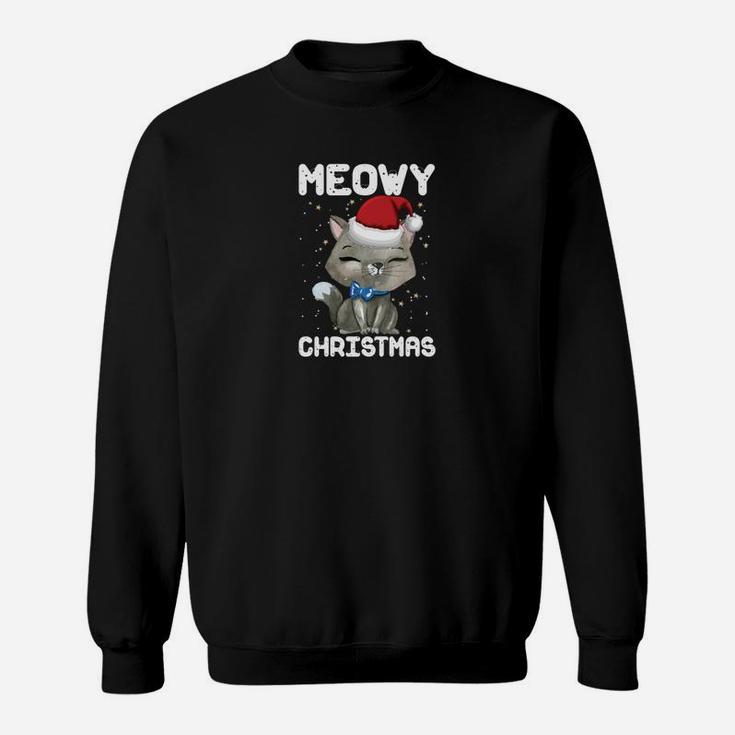 Meowy Christmas Katzen-Design Sweatshirt, Lustiges Weihnachts-Tee