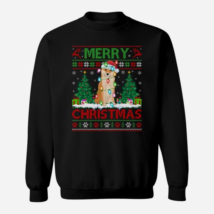 Merry Christmas Lighting Ugly Shiba Inu Christmas Sweatshirt Sweatshirt