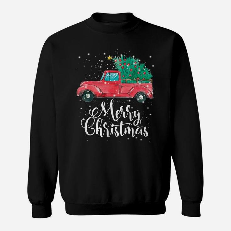 Merry Christmas Red Truck Pick Up Tree Family Pajama Gift Sweatshirt