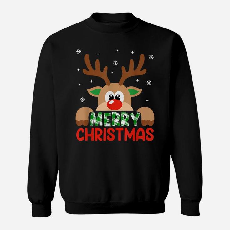 Merry Christmas Reindeer Leopard Buffalo Red Plaid Xmas Gift Sweatshirt