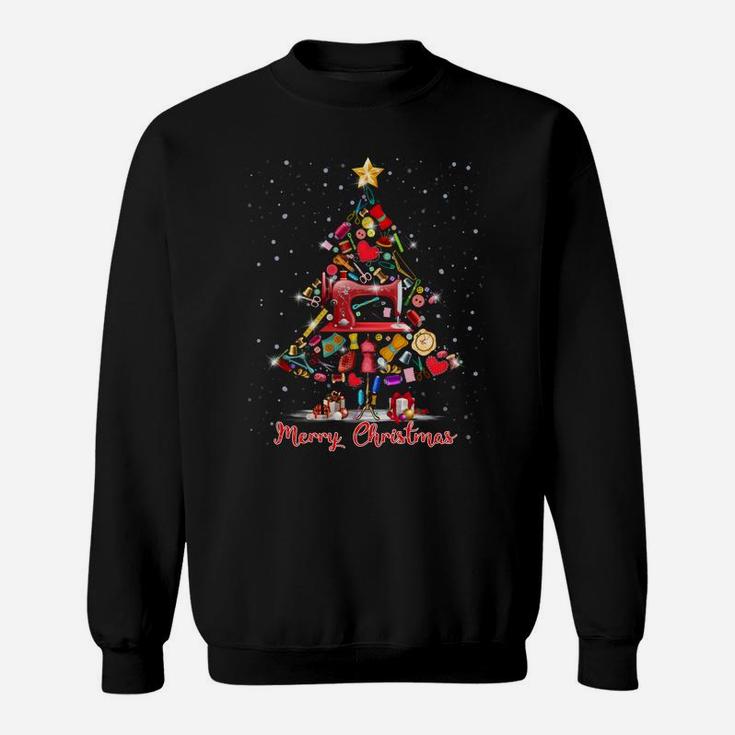 Merry Christmas Sewing Machines Xmas Tree Sewing Lover Sweatshirt