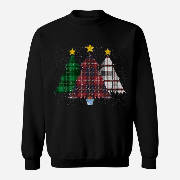 Merry Christmas Trees With Buffalo Plaid Xmas Light Gift Sweatshirt Sweatshirt