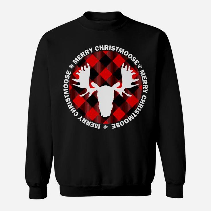 Merry Christmoose Buffallo Plaid Funny Moose Christmas Pj Sweatshirt