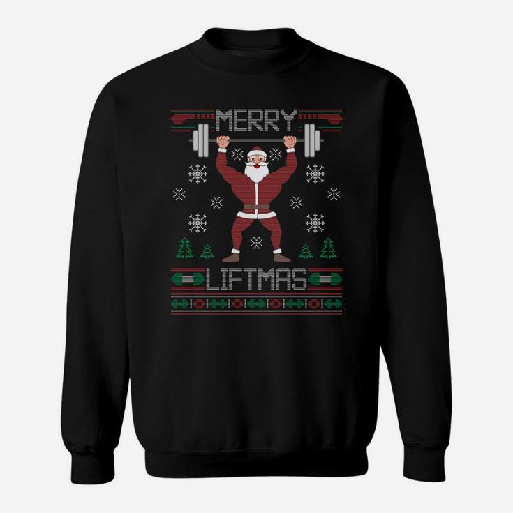 Merry Liftmas Ugly Christmas Sweater Gym Workout Long Sleeve Sweatshirt