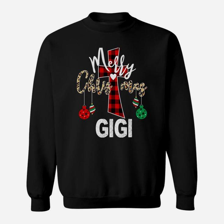 Merry Xmas Gigi God Cross Christian Buffalo Plaid & Leopard Sweatshirt Sweatshirt
