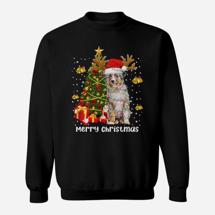Miniature American Shepherd Christmas Lights Santa Xmas Dog Sweatshirt Sweatshirt