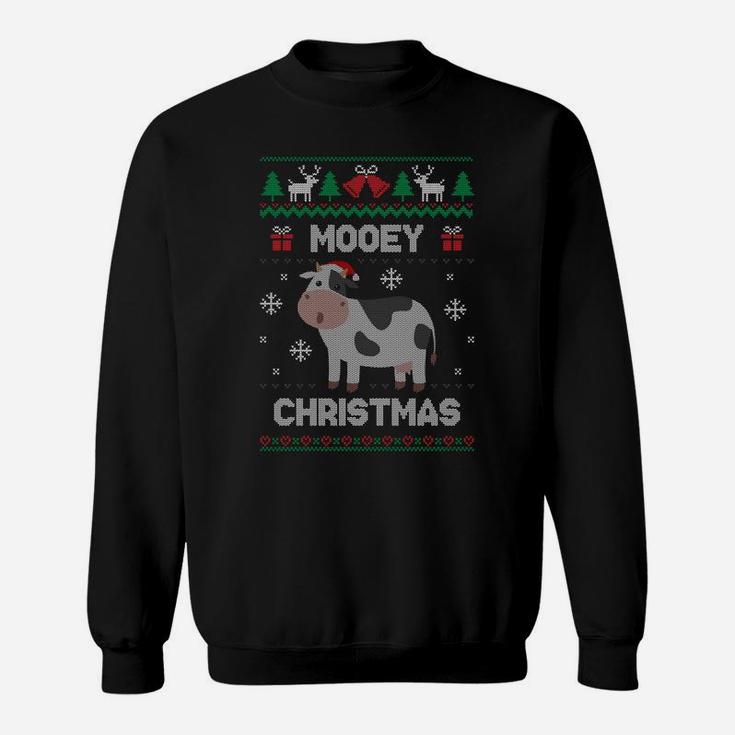 Mooey Christmas Cow Santa Claus Hat Ugly Christmas Sweater Sweatshirt Sweatshirt