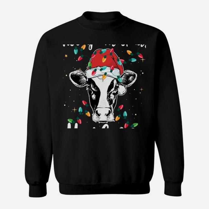 Mooey Christmas Heifers Santa Xmas Lights Cow Lovers Sweatshirt