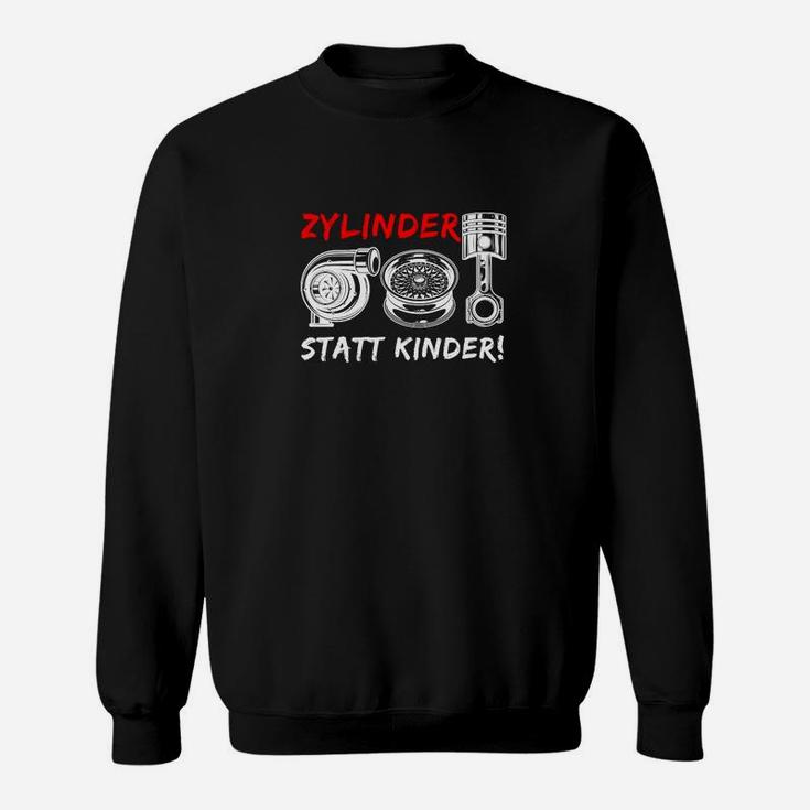 Motorbegeistertes Sweatshirt 'Zylinder statt Kinder', Motorgrafik - Schwarz