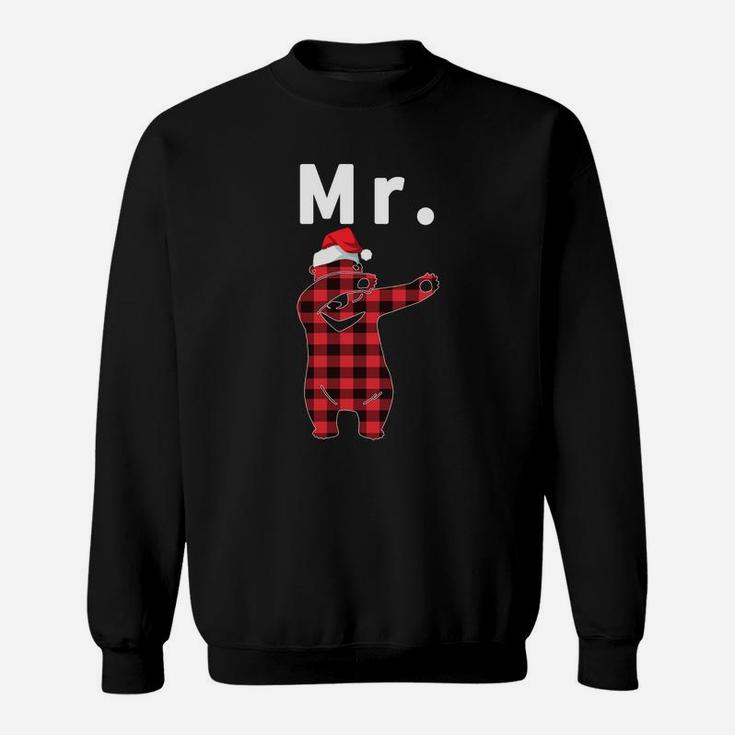 Mr Bear Christmas Sweatshirt For Couple Xmas Plaid Pajamas Sweatshirt