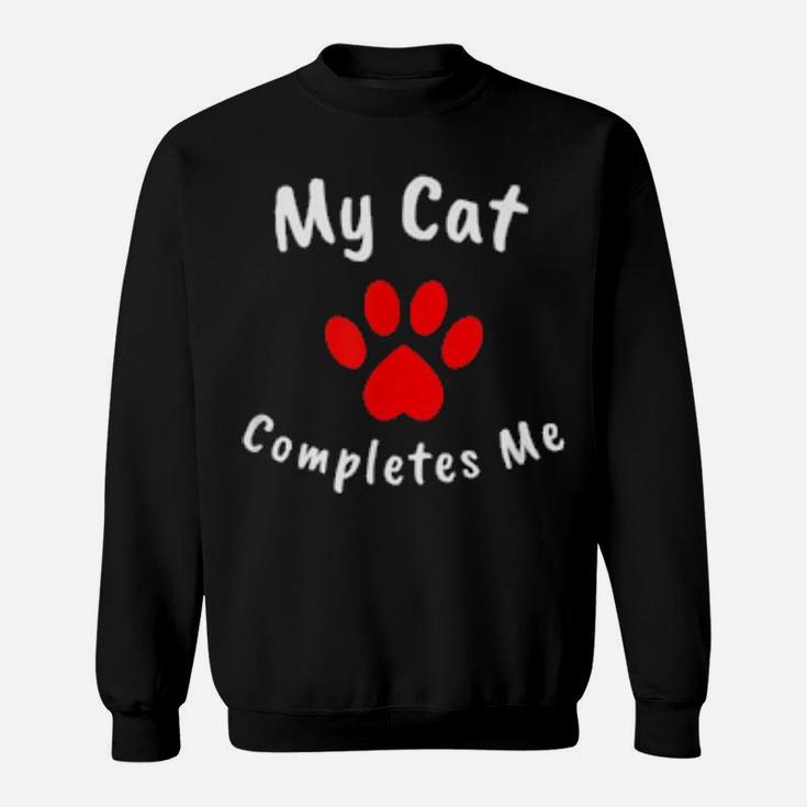 My Cat Completes Me Valentine Heart Paw Print Sweatshirt