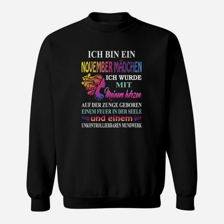 November Mädchen Sweatshirt, Feuer & Temperament, Lustiges Damen Tee