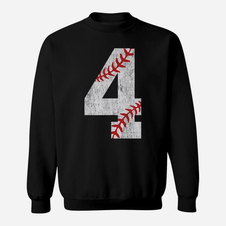 Number 4 Vintage 4Th Birthday Baseball Lover 4 Years Old Sweatshirt